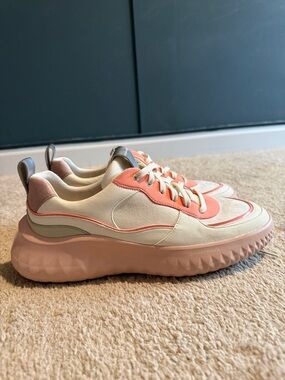 Cole Haan Women's Cream and Pink Zerogrand Platform Sneakers